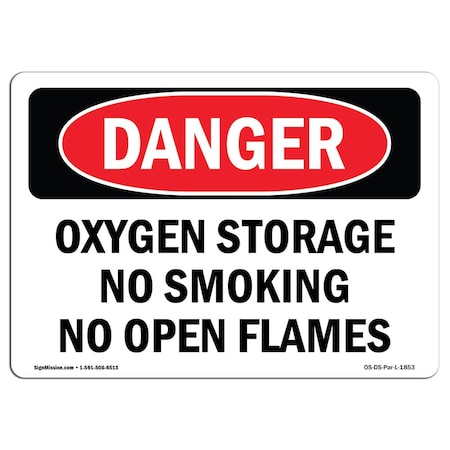 OSHA Danger, Oxygen Storage No Smoking No Open Flames, 14in X 10in Rigid Plastic